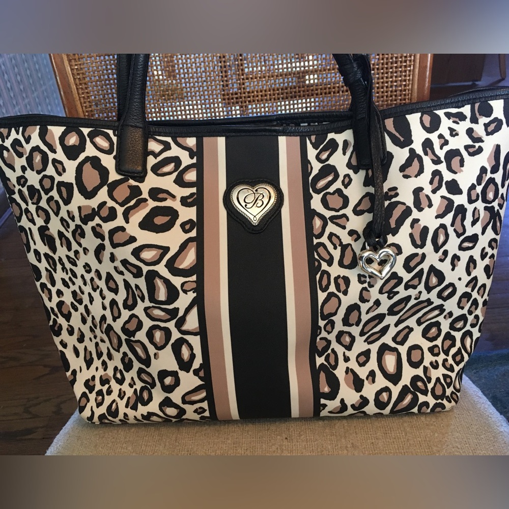 Brighton Tula Shopper Tote Cheetah Ocelot Animal Print and Stripe Design